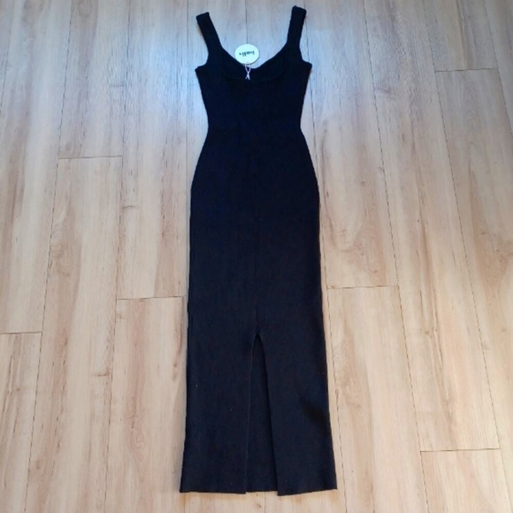 NWT Isalis Maize Ribbed Knit Maxi Column Dress Black S - Picture 5 of 12